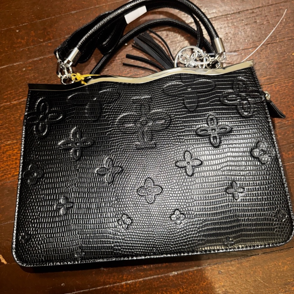 Crossi Elegant Black Embossed Handbag